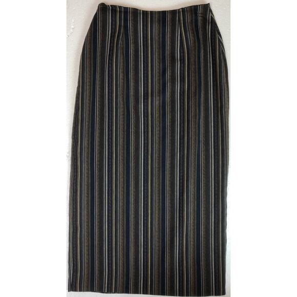 Express Wrap Skirt M Olive/Navy Stripe 26”W Wool Italy Boho Hippie Career Grunge - Picture 3 of 6